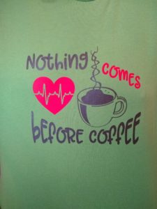 coffee first on leaf green color shirt